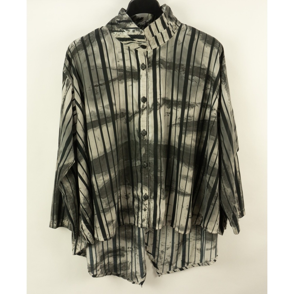 Dress To Kill Hi-Low Tunic Top Striped Abstract Geometric Cotton Gray Acid Women
